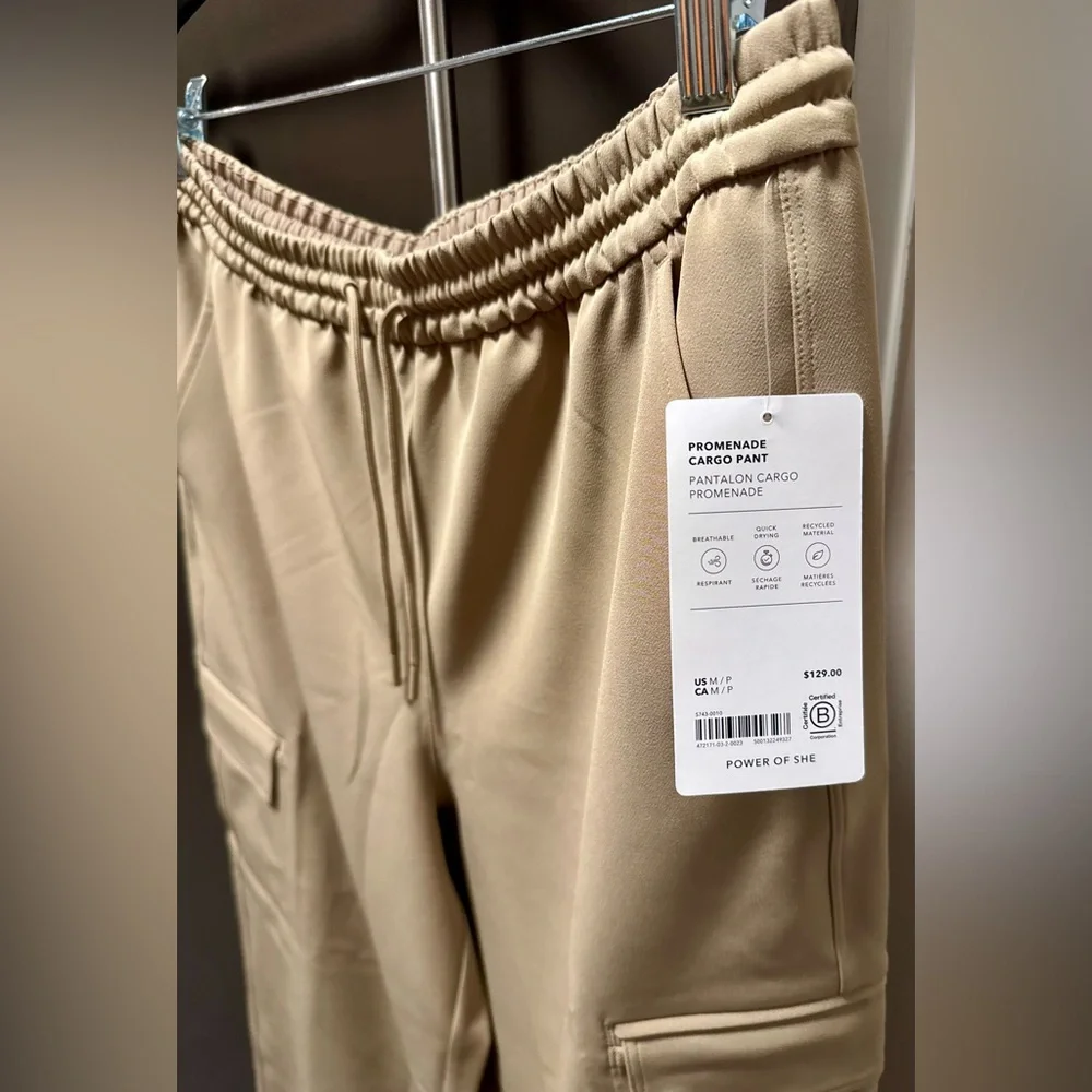 NWT Athleta Promenade High Rise Cargo Pants Brownstone Beige Tan Wide Size M/P - Picture 8 of 11
